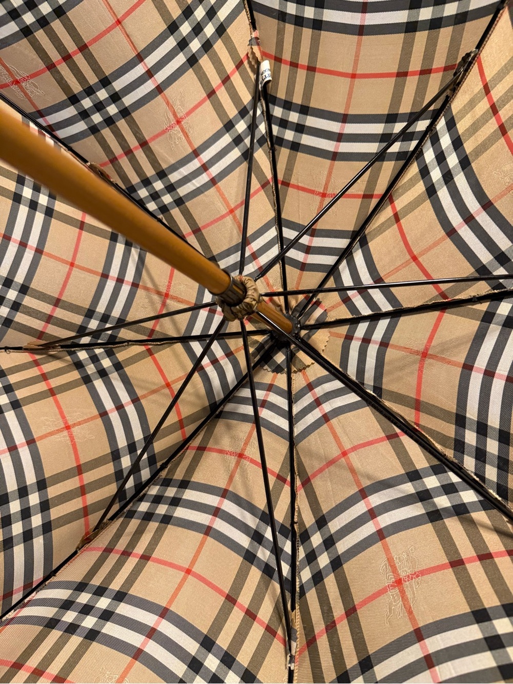 Vintage Burberrys Nova Check Walking Stick Umbrella with Wood Handle - Picture 6 of 12